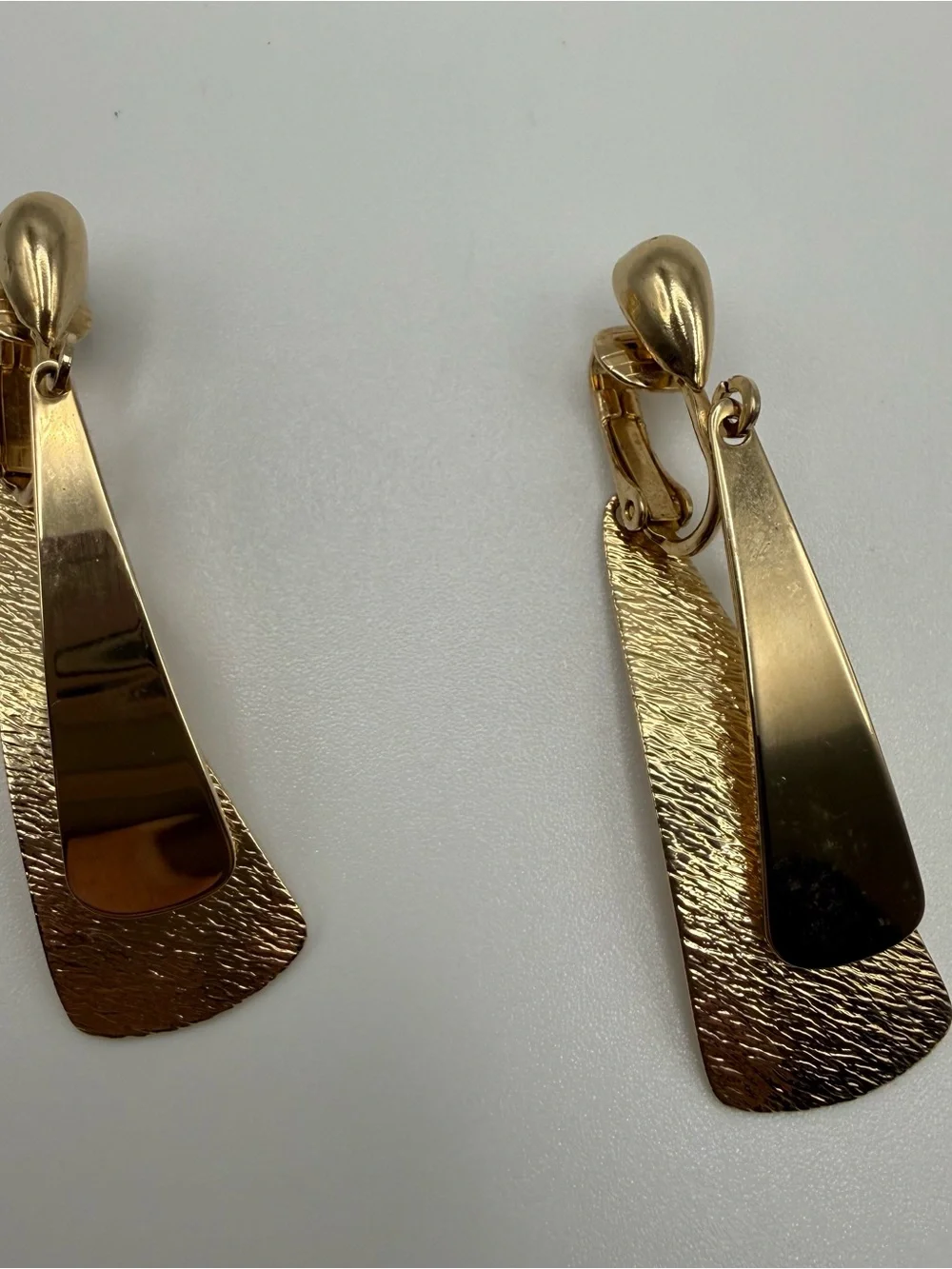 Textured Gold-Tone Double Drop Clip-On Earrings